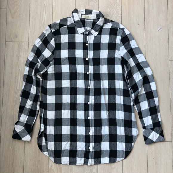 Bella Dahl Plaid Button Down Shirt in Black & White Size L - Picture 1 of 10